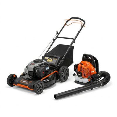 Gas Lawn Mower Kit Built for Complete Yard Care, 190cc Self-Propelled, 58.2cc Backpack Blower, 3-in-1 Cutting