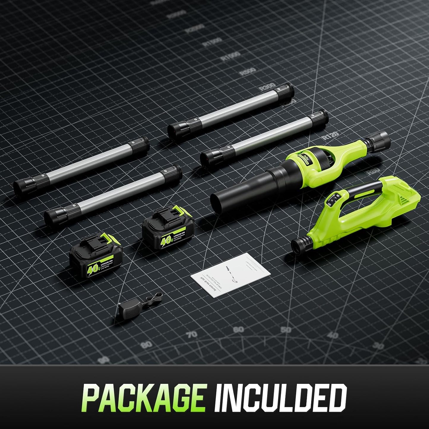 Leaf Blower Cordless, 40V Leaf Blowers with 2 Battery Brushless 300° Rotatable Blower Tube with Adjustable Pole (98Inch) 580CFM/180MPH & 2 Speed Gutter Cleaning Tools for Garden,House
