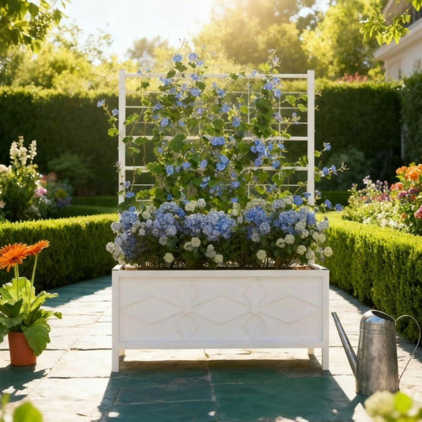 Garden Bed with Trellis, Outdoor Planter Box Galvanized Raised Garden Bed for Climbing Vines