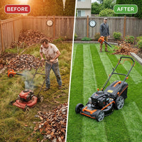 21 In. 190 Cc Briggs and Stratton Gas 3-In-1 Dual Blade RWD Self-Propelled Lawn Mower, 58.2 Cc Gas Backpack Blower Kit — Before & After