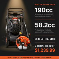 21 In. 190 Cc Briggs and Stratton Gas 3-In-1 Dual Blade RWD Self-Propelled Lawn Mower, 58.2 Cc Gas Backpack Blower Kit — Results & Stats