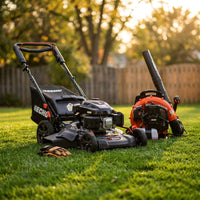 21 In. 190 Cc Briggs and Stratton Gas 3-In-1 Dual Blade RWD Self-Propelled Lawn Mower, 58.2 Cc Gas Backpack Blower Kit — Studio Shot
