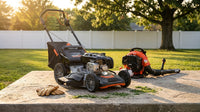 21 In. 190 Cc Briggs and Stratton Gas 3-In-1 Dual Blade RWD Self-Propelled Lawn Mower, 58.2 Cc Gas Backpack Blower Kit — Lifestyle