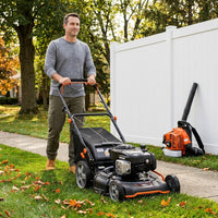 21 In. 190 Cc Briggs and Stratton Gas 3-In-1 Dual Blade RWD Self-Propelled Lawn Mower, 58.2 Cc Gas Backpack Blower Kit — Lifestyle