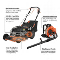 21 In. 190 Cc Briggs and Stratton Gas 3-In-1 Dual Blade RWD Self-Propelled Lawn Mower, 58.2 Cc Gas Backpack Blower Kit — How It Works