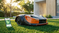 28-Volt 8 In. Cutting Width Robot Lawn Mower Revola X4E Mower, Brushless Wheel Motors, Cloudhawk App and Wifi Control — Lifestyle