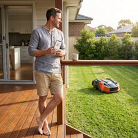 28-Volt 8 In. Cutting Width Robot Lawn Mower Revola X4E Mower, Brushless Wheel Motors, Cloudhawk App and Wifi Control — Lifestyle