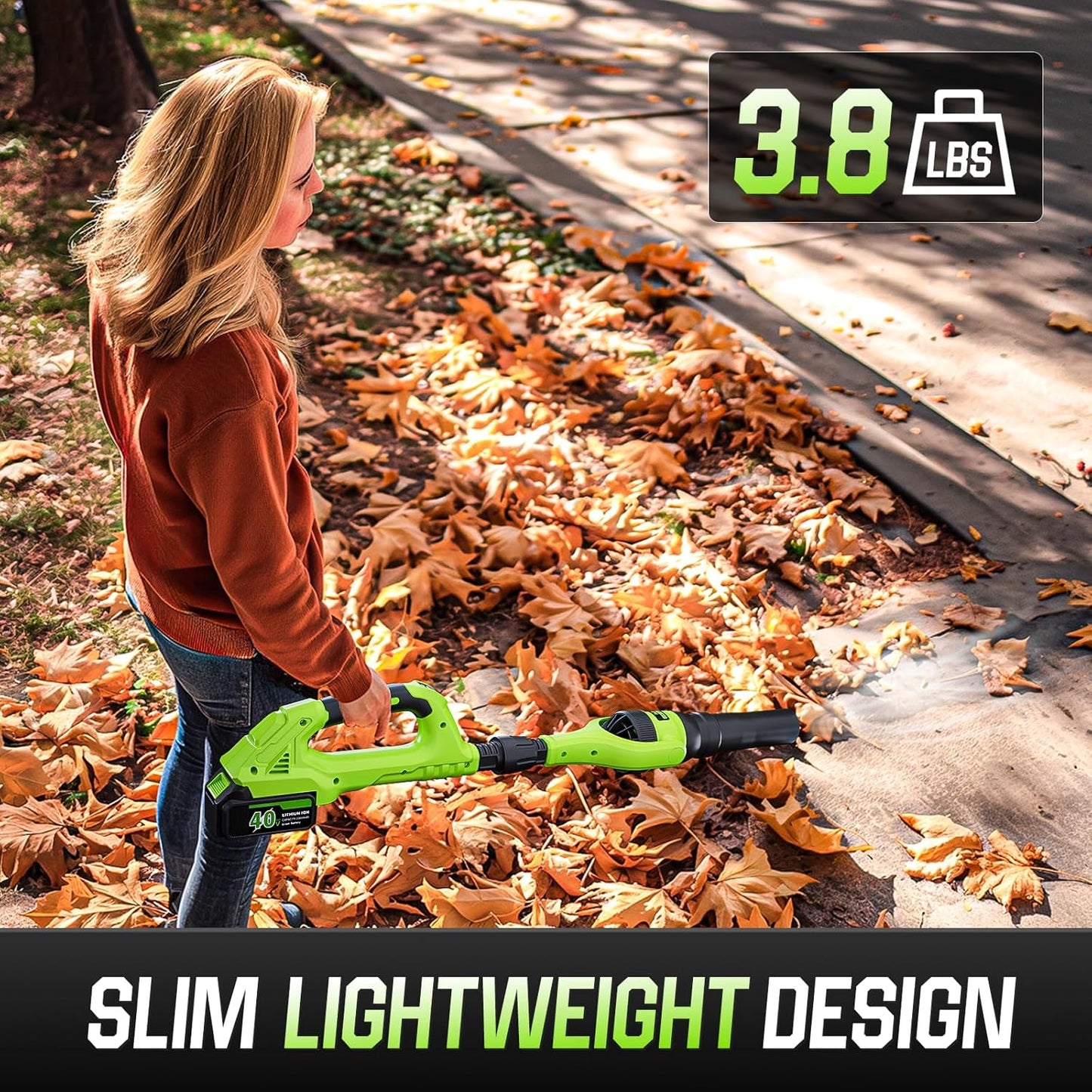 Leaf Blower Cordless, 40V Leaf Blowers with 2 Battery Brushless 300° Rotatable Blower Tube with Adjustable Pole (98Inch) 580CFM/180MPH & 2 Speed Gutter Cleaning Tools for Garden，House