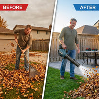 Leaf Blower Cordless - 21V Powerful Electric Cordless Leaf Blower with 2 X 4.0Ah Batteries and Charger, Easy to Use, Battery Powered Leaf Blowers for Lawn Care, Patio, Yard, Dust, Snow — Before & After