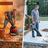 Leaf Blower Cordless, Electric Cordless Leaf Blower with 2 Batteries and Fast Charger, Lightweight Battery Powered Leaf Blowers for Lawn Care, Patio Cleaning — Before & After