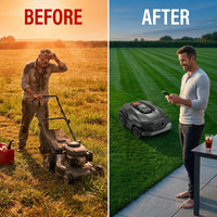 Robot Lawn Mower Engineered for 1.5 Acre Yards, RTK Navigation, 360 Camera, AWD System, AI Obstacle Avoidance — Before & After