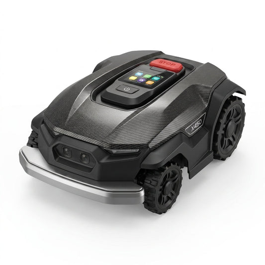 Robot Lawn Mower Engineered for 1.5 Acre Yards, RTK Navigation, 360 Camera, AWD System, AI Obstacle Avoidance — Studio Shot